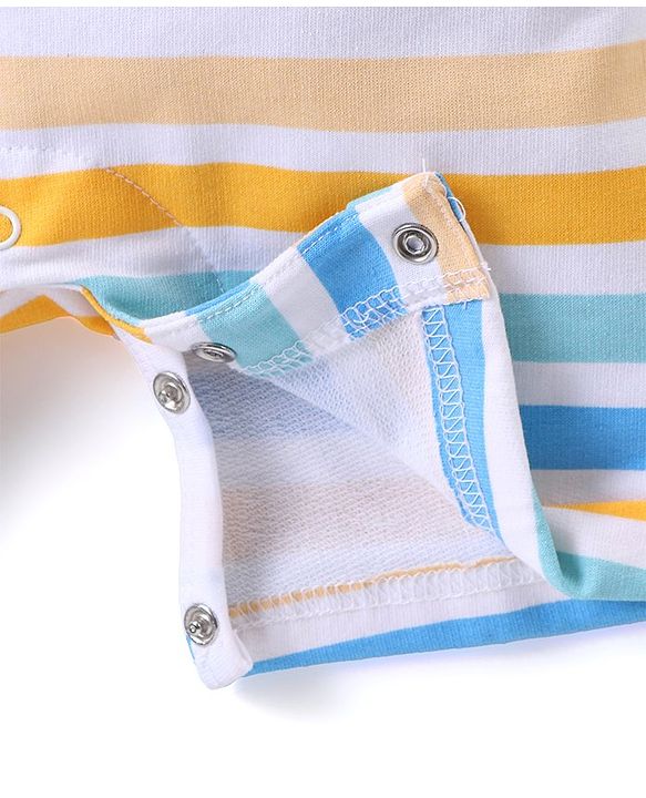Babyhug Cotton Knit Half Sleeves T-Shirt & Striped Dungaree Set with Tiger Print - Multicolour