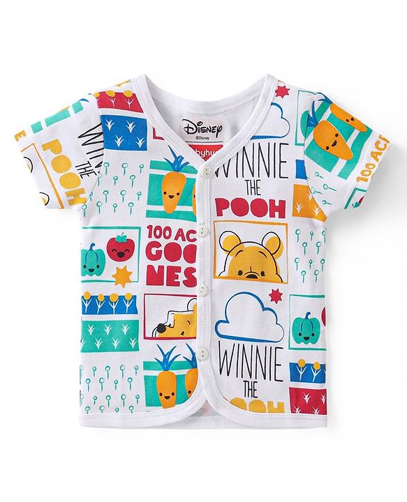 Babyhug Disney 100% Cotton Knit Half Sleeves Front Open Jhablas with Winnie the Pooh Graphics Pack Of 3 - Multicolour