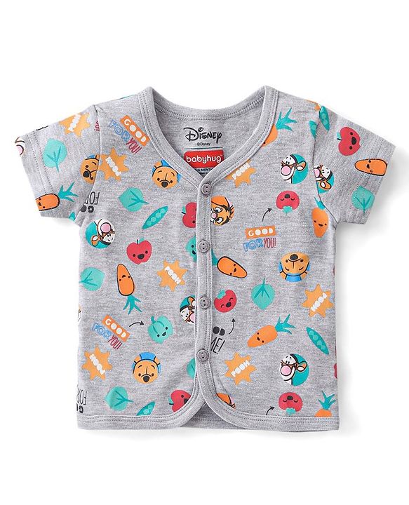 Babyhug Disney 100% Cotton Knit Half Sleeves Front Open Jhablas with Winnie the Pooh Graphics Pack Of 3 - Multicolour