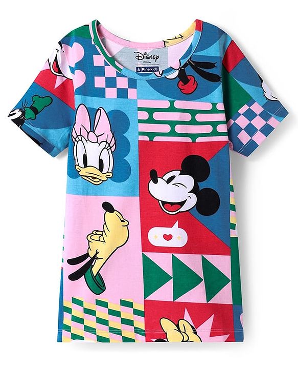 Pine Kids Disney Cotton Knit Half Sleeves T-Shirt with Minnie Mouse Graphics - Multicolor