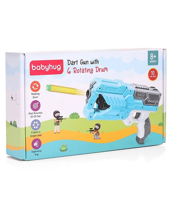 Babyhug Dart Gun With 6 Rotating Drum & 10 Soft Bullet Darts - Blue