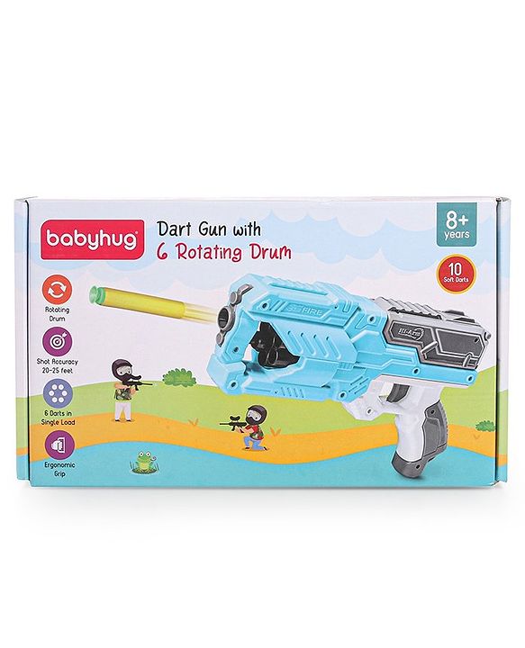 Babyhug Dart Gun With 6 Rotating Drum & 10 Soft Bullet Darts - Blue