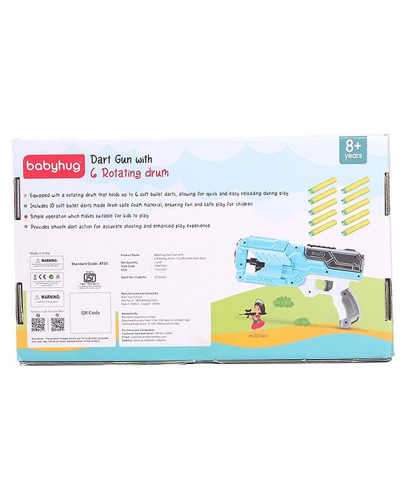 Babyhug Dart Gun With 6 Rotating Drum & 10 Soft Bullet Darts - Blue