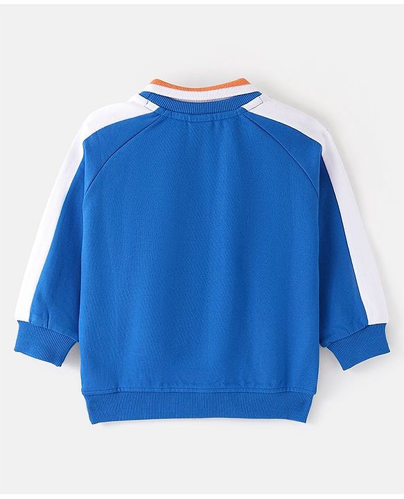 Babyhug Cotton Knit Polo Collar Full Sleeves Sweatshirt With Bear Print - Blue