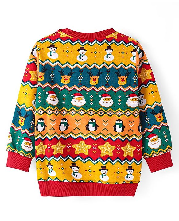 Babyhug Cotton Knit Full Sleeves Sweatshirt With Christmas Theme Print - Multicolor