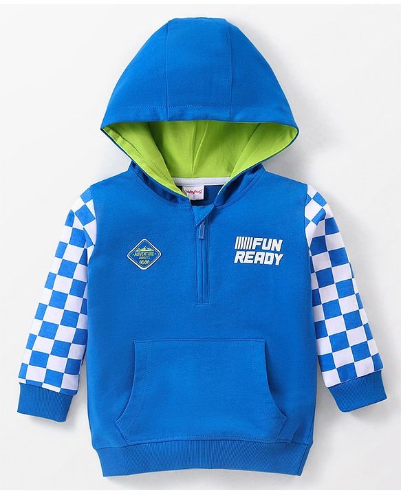 Babyhug Cotton Full Sleeves Sweatjacket With Front Pocket & Hood HD Print - Blue