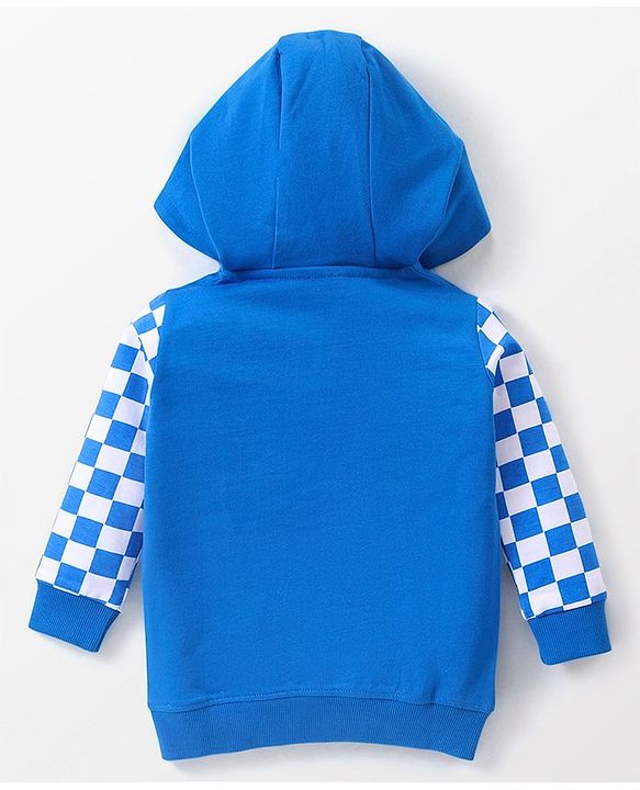 Babyhug Cotton Full Sleeves Sweatjacket With Front Pocket & Hood HD Print - Blue