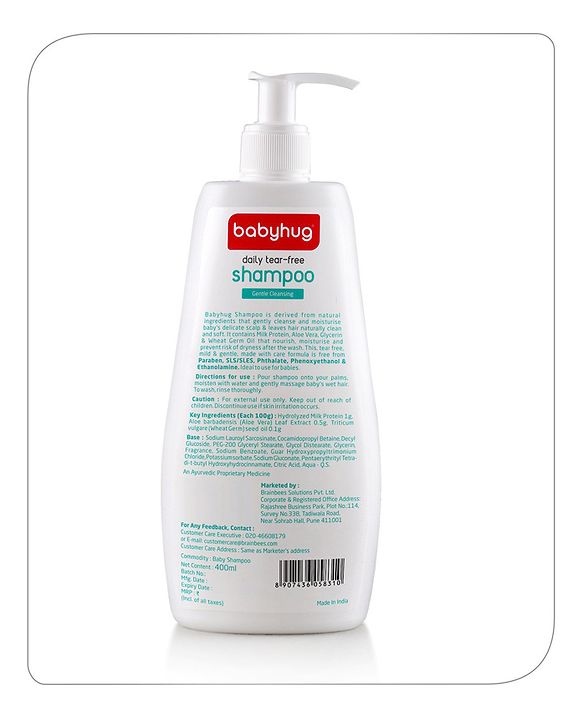 Babyhug Milk Protein Formula Daily Tear Free Shampoo Pack of 2 - 400 ml Each