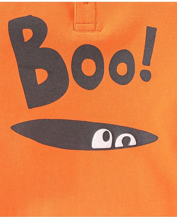 Babyhug 100% Cotton Knit Full Sleeves Sweatshirt with Hood & Halloween Graphics - Orange