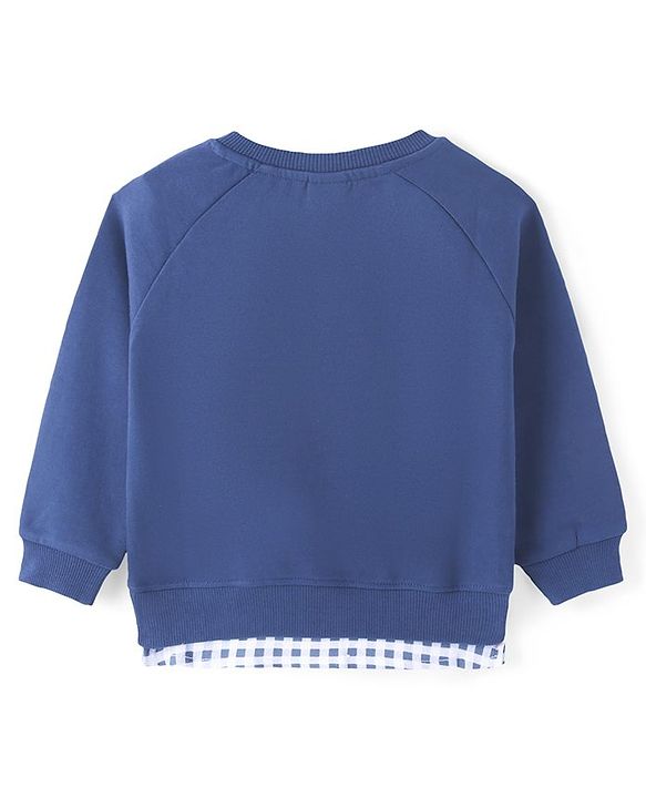 Babyhug 100% Cotton Knit Full Sleeves Overlap Sweatshirt with Foil and Embroidery Detailing - Blue