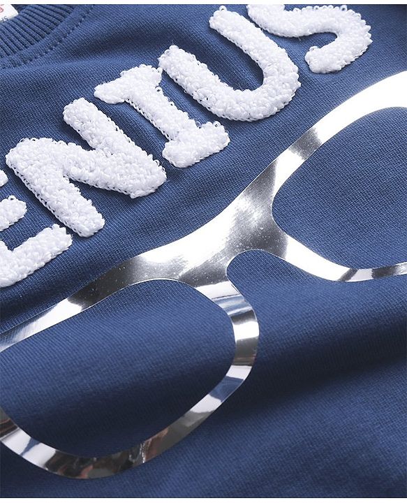 Babyhug 100% Cotton Knit Full Sleeves Overlap Sweatshirt with Foil and Embroidery Detailing - Blue