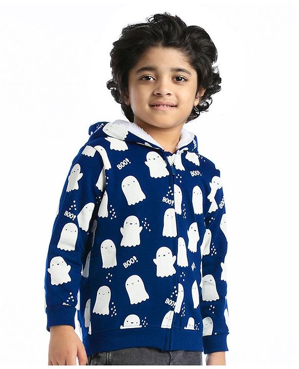 Babyhug Cotton Knit Full Sleeves Halloween Theme Sweatjacket - Navy Blue