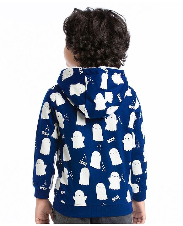 Babyhug Cotton Knit Full Sleeves Halloween Theme Sweatjacket - Navy Blue