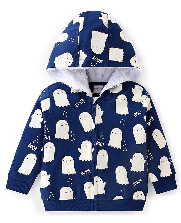 Babyhug Cotton Knit Full Sleeves Halloween Theme Sweatjacket - Navy Blue