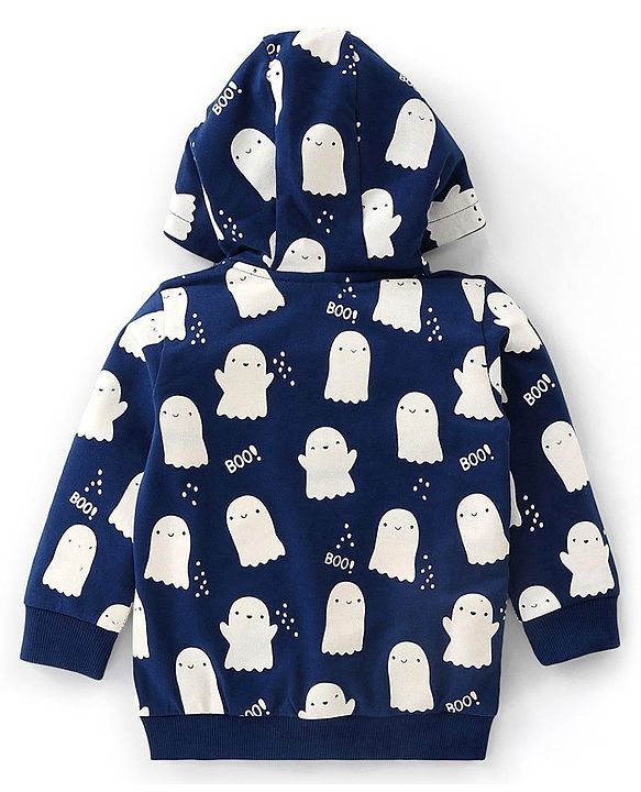 Babyhug Cotton Knit Full Sleeves Halloween Theme Sweatjacket - Navy Blue