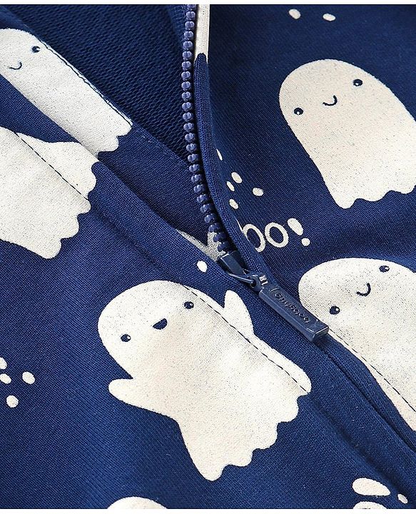 Babyhug Cotton Knit Full Sleeves Halloween Theme Sweatjacket - Navy Blue