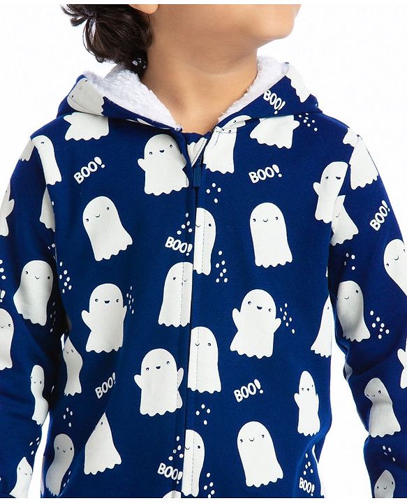 Babyhug Cotton Knit Full Sleeves Halloween Theme Sweatjacket - Navy Blue