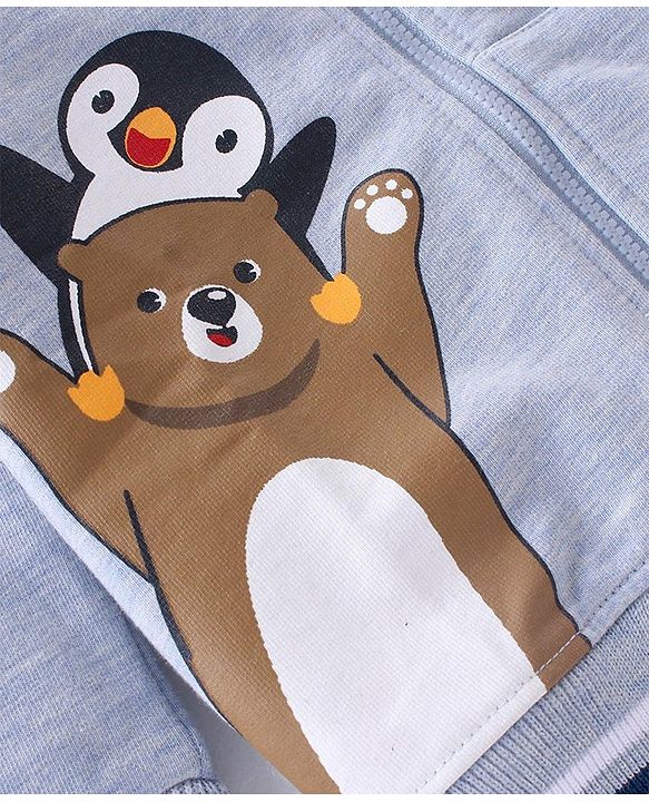 Babyhug Cotton Knit Full Sleeves Hooded Sweatjacket With Hood & Teddy Graphics - Blue