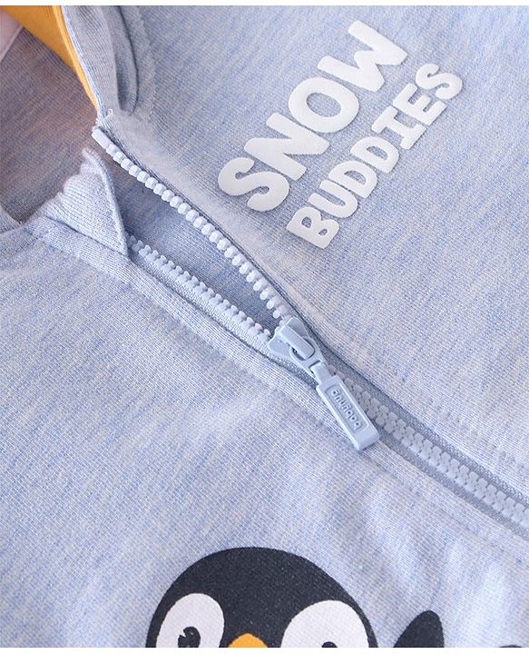 Babyhug Cotton Knit Full Sleeves Hooded Sweatjacket With Hood & Teddy Graphics - Blue