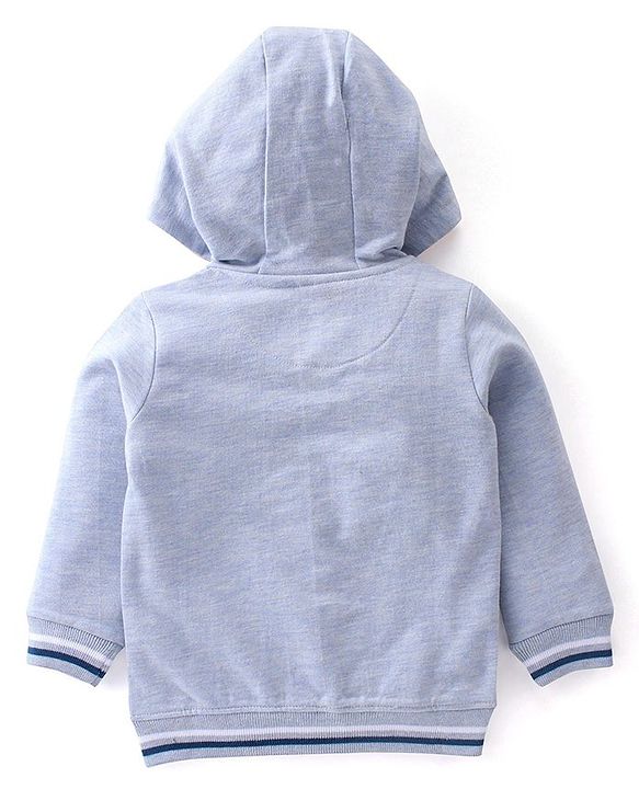 Babyhug Cotton Knit Full Sleeves Hooded Sweatjacket With Hood & Teddy Graphics - Blue