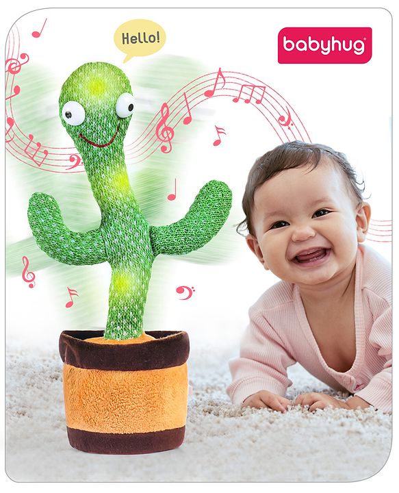 Babyhug Dancing Cactus Talking Toy  Green | Dancing cactus entertainer that reacts to touch | Develops Motor Skills, Vision, Hearing & Sensory Response | BIS Certified