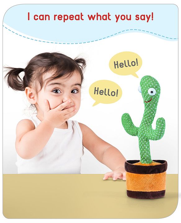 Babyhug Dancing Cactus Talking Toy  Green | Dancing cactus entertainer that reacts to touch | Develops Motor Skills, Vision, Hearing & Sensory Response | BIS Certified