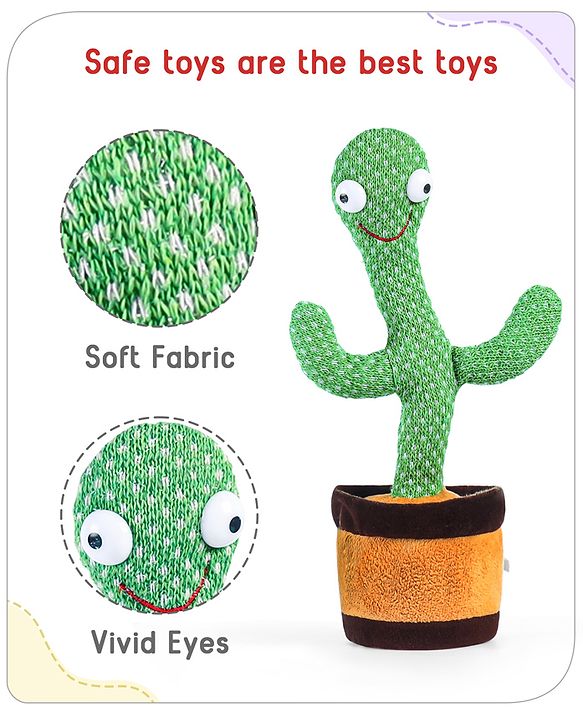 Babyhug Dancing Cactus Talking Toy  Green | Dancing cactus entertainer that reacts to touch | Develops Motor Skills, Vision, Hearing & Sensory Response | BIS Certified