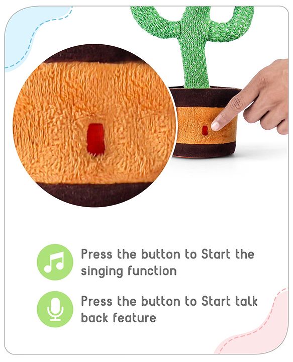 Babyhug Dancing Cactus Talking Toy  Green | Dancing cactus entertainer that reacts to touch | Develops Motor Skills, Vision, Hearing & Sensory Response | BIS Certified