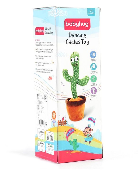 Babyhug Dancing Cactus Talking Toy  Green | Dancing cactus entertainer that reacts to touch | Develops Motor Skills, Vision, Hearing & Sensory Response | BIS Certified