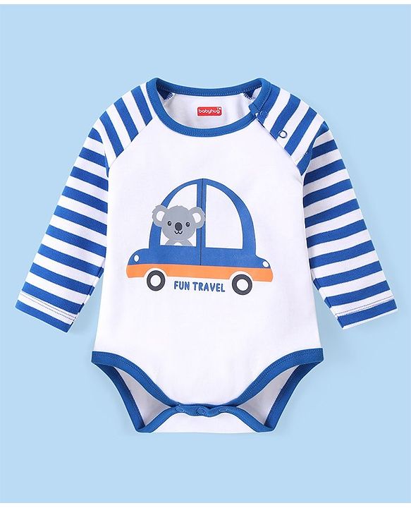 Babyhug 100% Cotton Knit Full Sleeves  Onesies with Leggings Cap & Mittens Koala Print - Blue & White