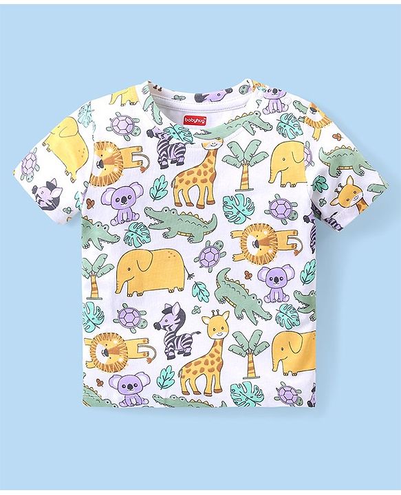 Babyhug Cotton Knit Half Sleeves Animals Printed T-Shirt & Shorts Set - Multicolor