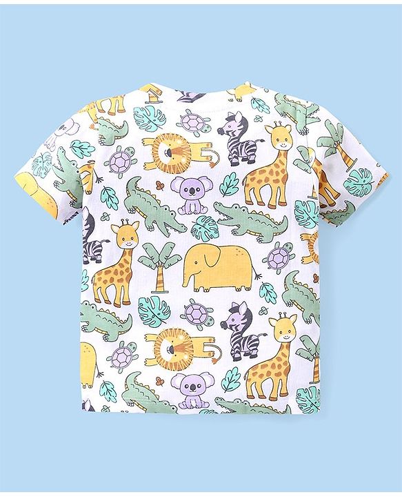 Babyhug Cotton Knit Half Sleeves Animals Printed T-Shirt & Shorts Set - Multicolor