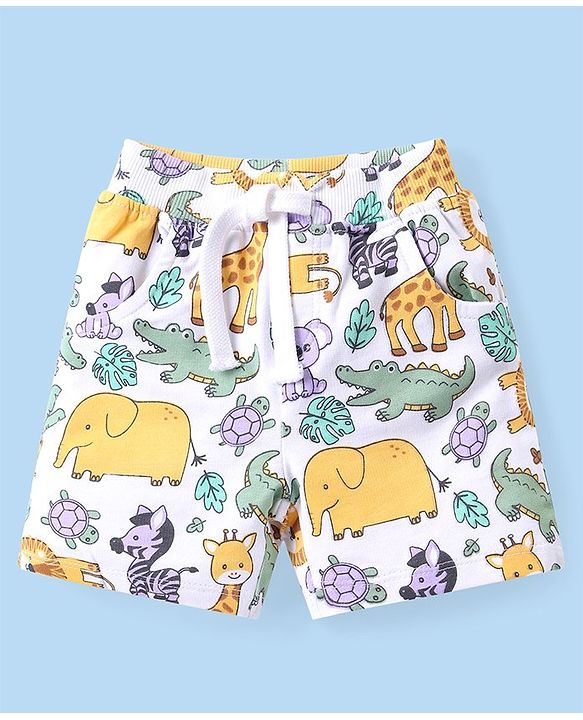 Babyhug Cotton Knit Half Sleeves Animals Printed T-Shirt & Shorts Set - Multicolor