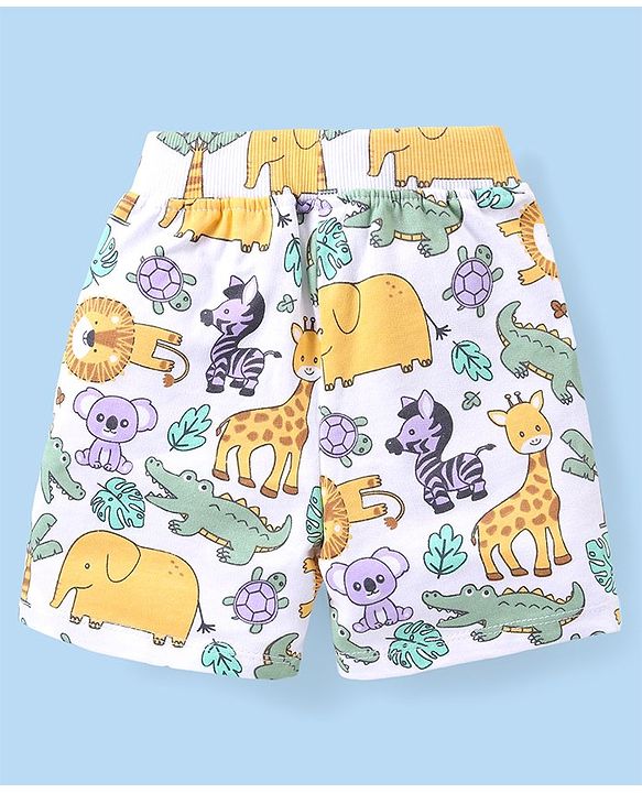 Babyhug Cotton Knit Half Sleeves Animals Printed T-Shirt & Shorts Set - Multicolor