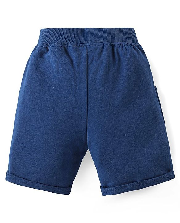 Babyhug Cotton Knit Half Sleeves Polo T-Shirt & Shorts Set With Dinosuars Print - Light Blue & Navy