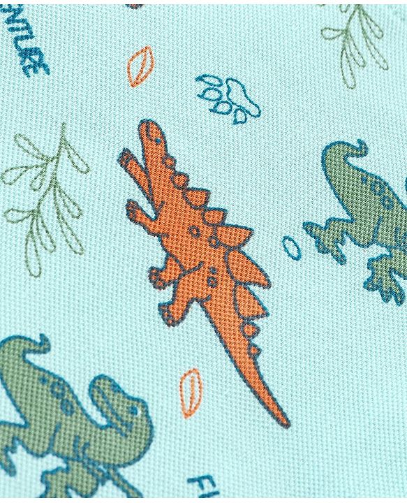 Babyhug Cotton Knit Half Sleeves Polo T-Shirt & Shorts Set With Dinosuars Print - Light Blue & Navy