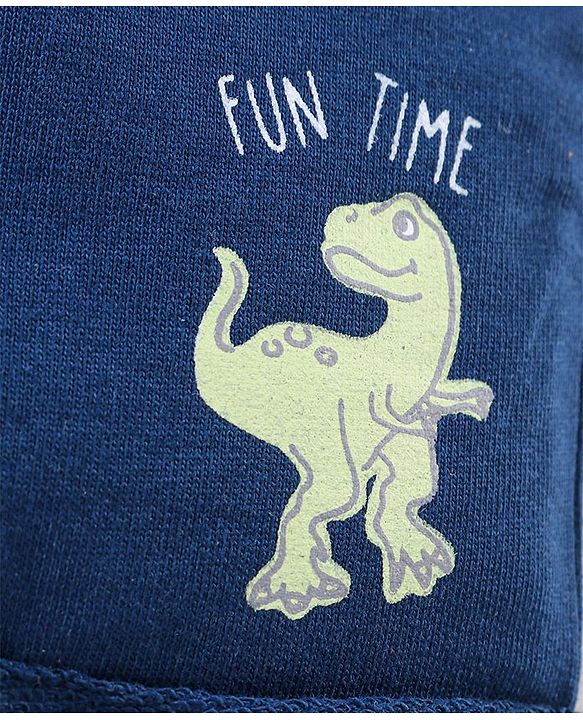 Babyhug Cotton Knit Half Sleeves Polo T-Shirt & Shorts Set With Dinosuars Print - Light Blue & Navy