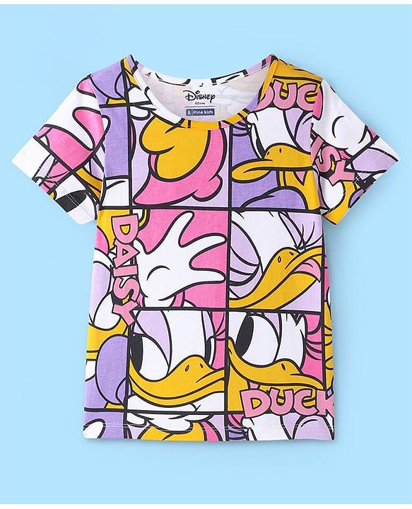 Pine Kids Disney Cotton Knit Half Sleeves T-Shirt with Daisy Duck Print - Multicolour