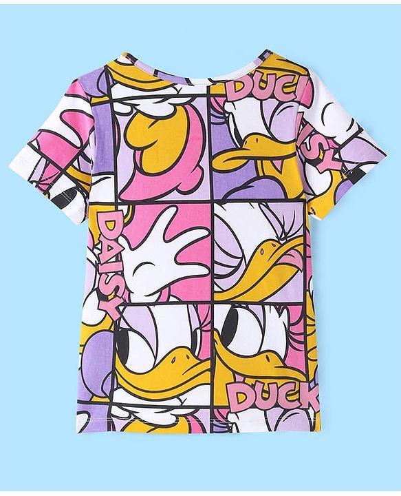 Pine Kids Disney Cotton Knit Half Sleeves T-Shirt with Daisy Duck Print - Multicolour