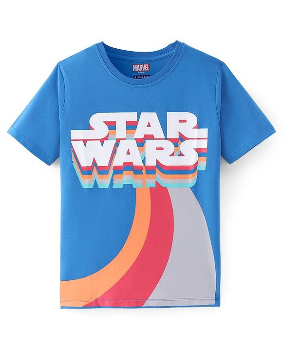 Pine Kids Marvel Cotton Knit Half Sleeves Front & Back Star Wars Graphic T-Shirt - Blue