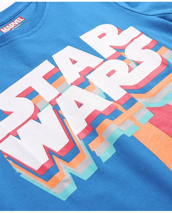 Pine Kids Marvel Cotton Knit Half Sleeves Front & Back Star Wars Graphic T-Shirt - Blue