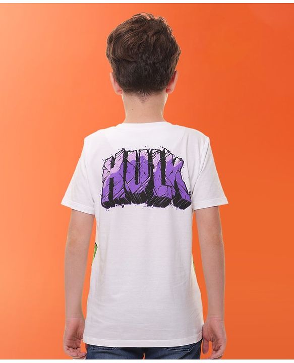 Pine Kids Marvel Cotton Knit Half Sleeves T-Shirt with Hulk Graphics - White