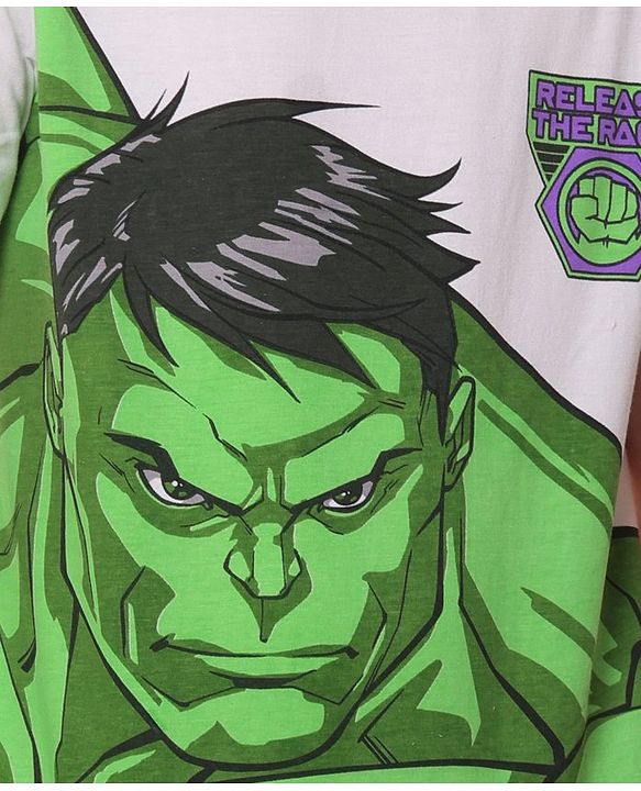 Pine Kids Marvel Cotton Knit Half Sleeves T-Shirt with Hulk Graphics - White