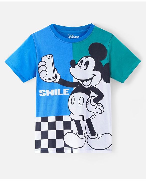 Pine Kids Disney Cotton Knit Half Sleeves T-Shirt & Shorts Set With Mickey Mouse Graphics - Multicolor