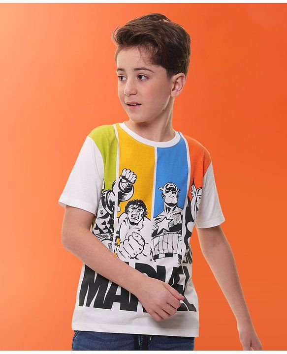 Pine Kids Marvel Cotton Knit Half Sleeves T-Shirt with Front & Back Avengers - Multicolour