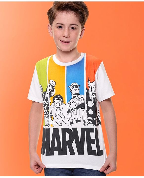 Pine Kids Marvel Cotton Knit Half Sleeves T-Shirt with Front & Back Avengers - Multicolour
