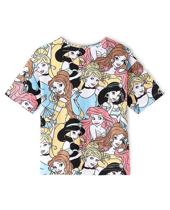 Pine Kids Disney Cotton Knit Half Sleeves  with Disney Princess  Print T-Shirt  -Multicolour