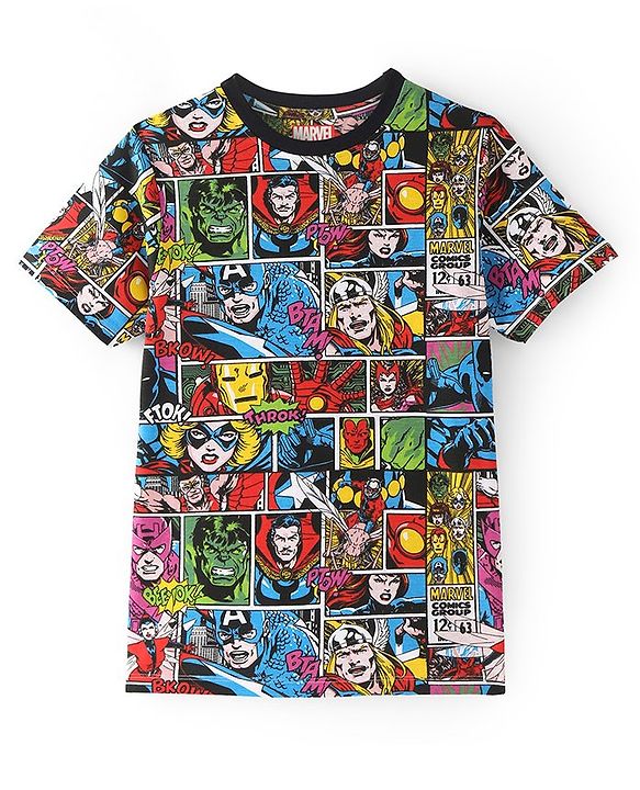 Pine Kids Marvel Cotton Knit Half Sleeves Night Suit With Avengers Comics Print - Multicolor