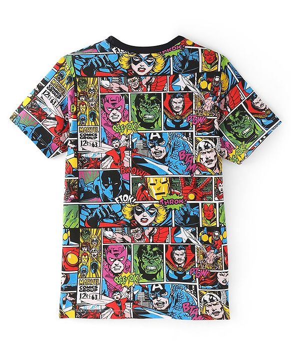 Pine Kids Marvel Cotton Knit Half Sleeves Night Suit With Avengers Comics Print - Multicolor