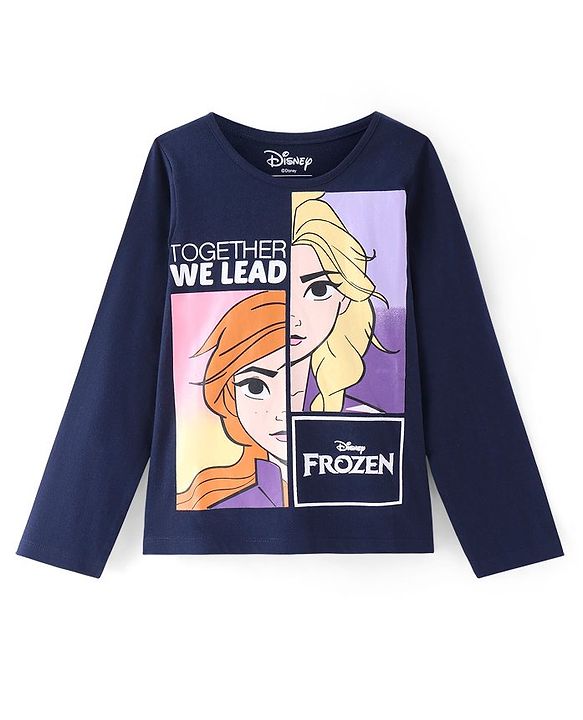 Pine Kids Disney Cotton Knit Full Sleeves Night Suit With Disney Frozen Princess Graphics - Navy